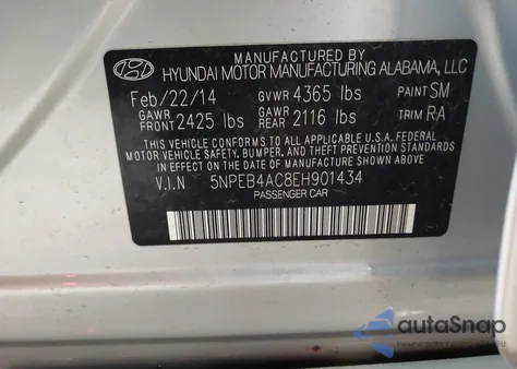 2014 Hyundai Sonata Gls from USA, damaged, VIN 5NPEB4AC8EH901434